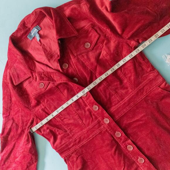 NEW Modcloth Red Long Sleeve Corduroy Button Front Dress Size XLarge - Picture 6 of 9